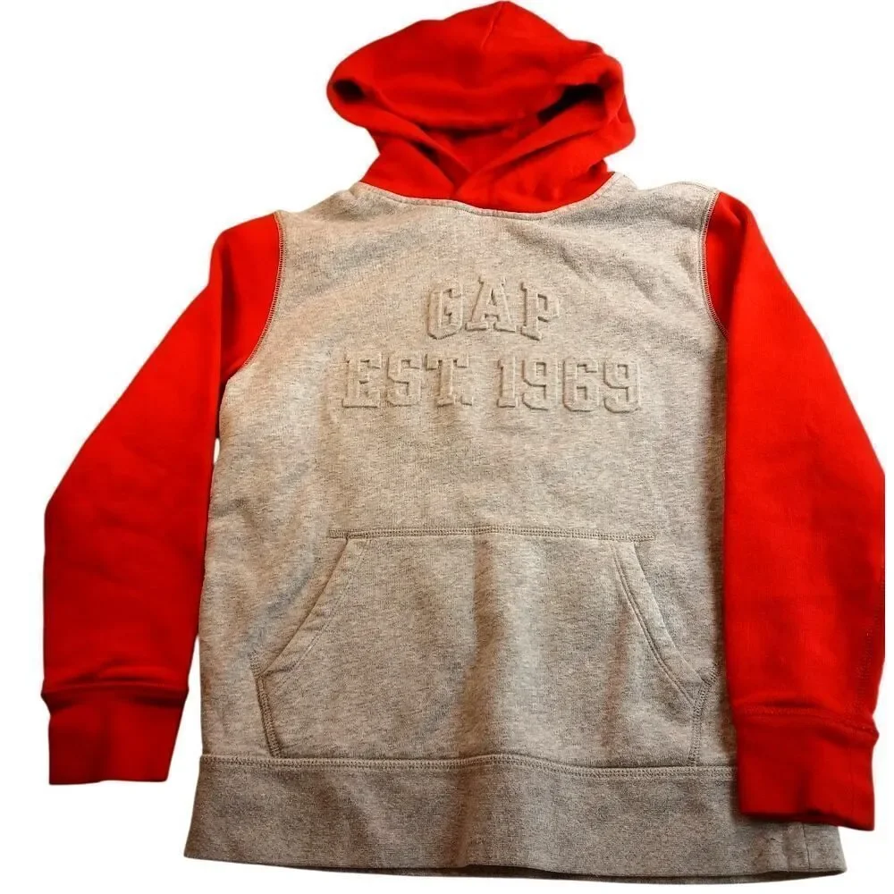 Gap Kids Girls Gray & Red Pullover Hoodie w/Raised Logo - Size XL (12)